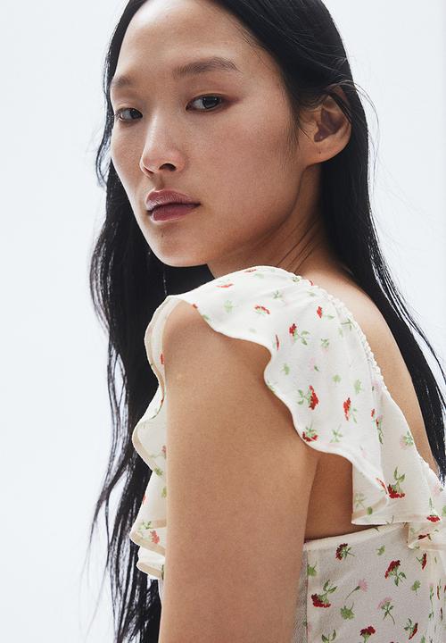 H&M - Frill-trimmed top - cream/small flowers