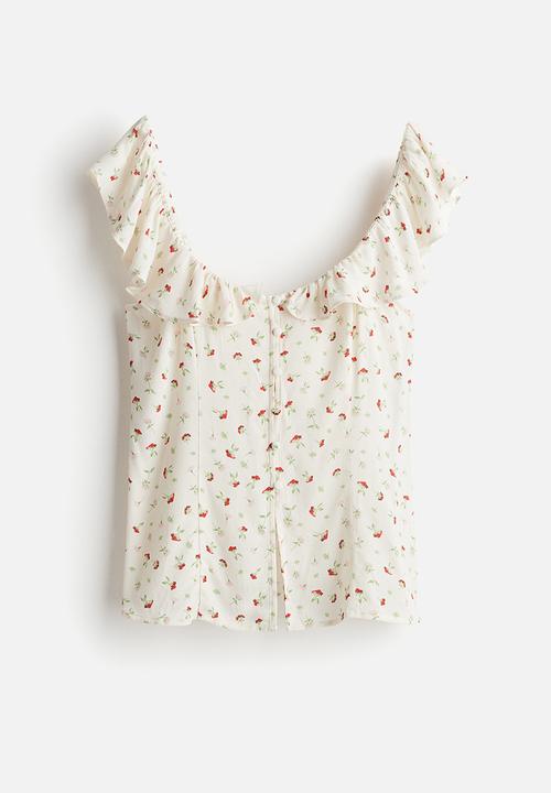 H&M - Frill-trimmed top - cream/small flowers