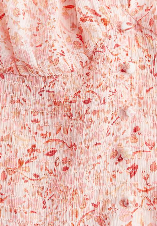 H&M - Cropped v-neck blouse - light pink/patterned -