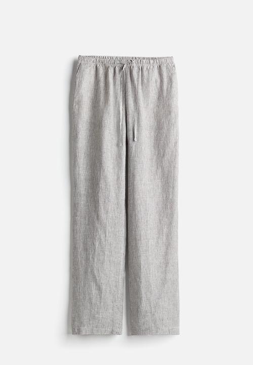 H&M - Linen trousers - beige/striped 