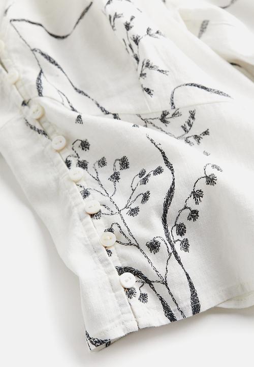 H&M - Linen-blend blouse - white/patterned 