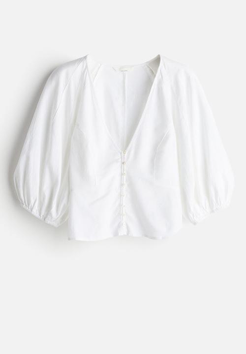 H&M - Linen-blend blouse - white