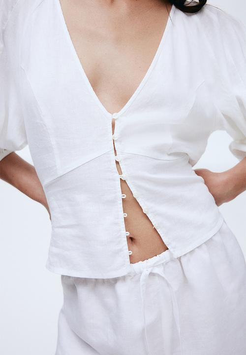 H&M - Linen-blend blouse - white