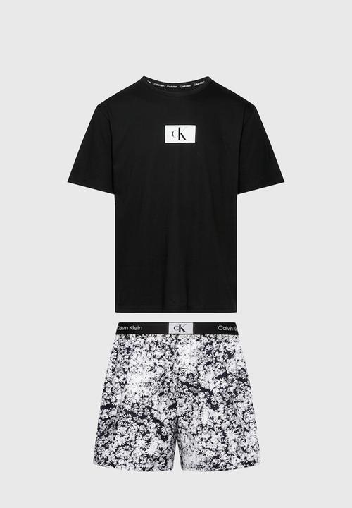 Calvin Klein - S/S Boxer Set - Black Top, Halo Floral Print_Black
