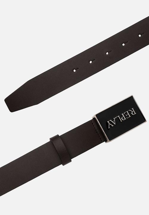 Replay - Crust Buffalo Pull-Up Leather Belt - Black Brown