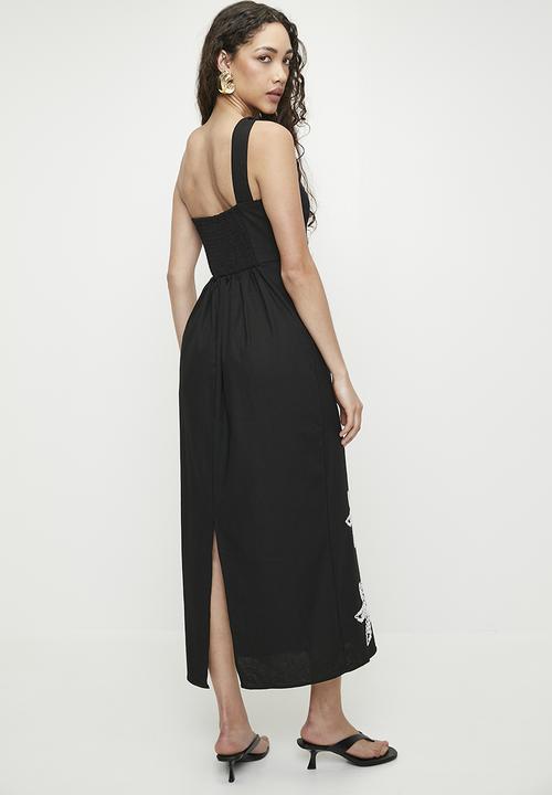 Superbalist - Linen look asym midi dress - black