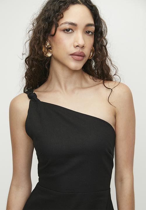 Superbalist - Linen look asym midi dress - black