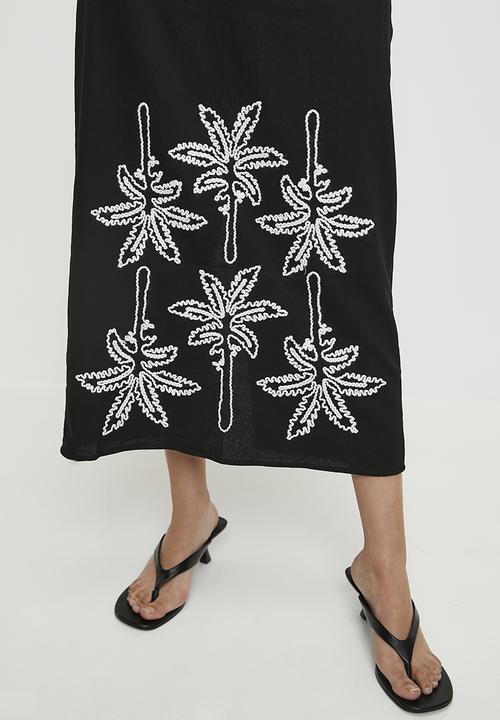 Superbalist - Linen look asym midi dress - black