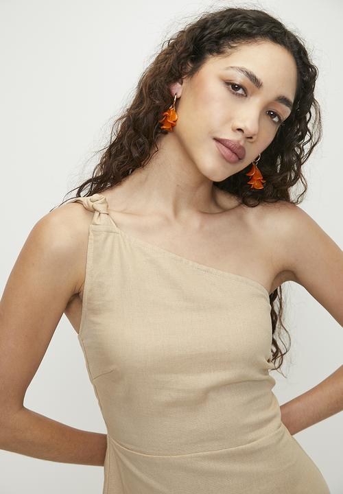 Superbalist - Linen look asym midi dress - neutral