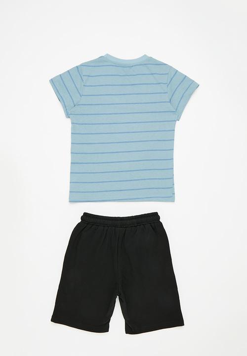 Pop Candy - Striped crew tee & short set - blue & black