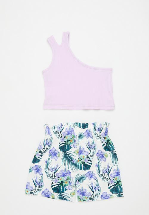 Pop Candy - Cropped top and printed shorts set - lilac