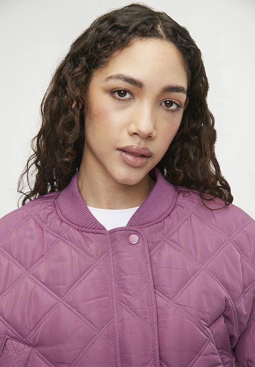 Cotton On - Quilted Rib Bomber Jacket-Red Violet