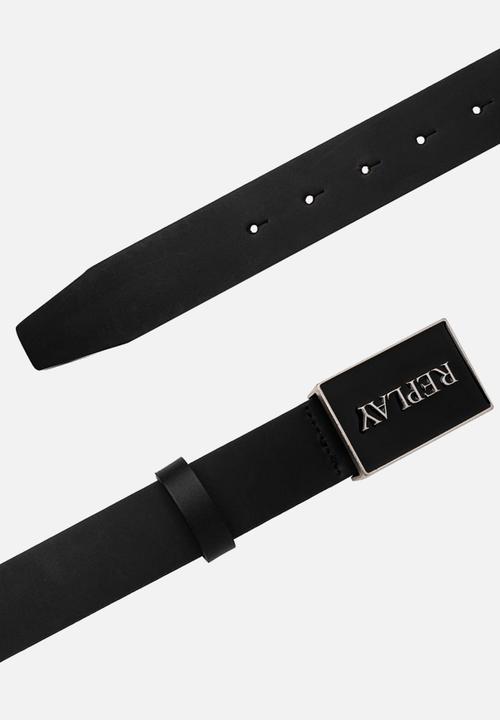 Replay - Crust bufalo pull-up leather belt - black