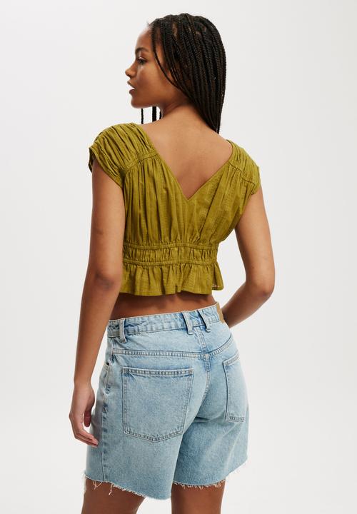 Cotton On - Frankie Gathered Blouse - Olive Texture