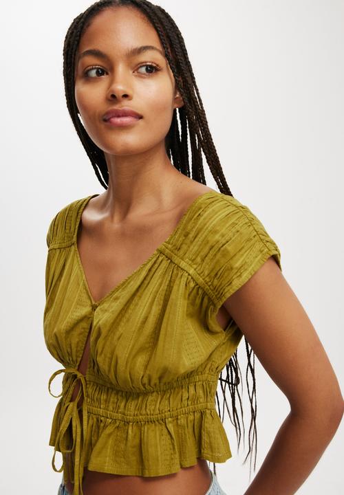 Cotton On - Frankie Gathered Blouse - Olive Texture