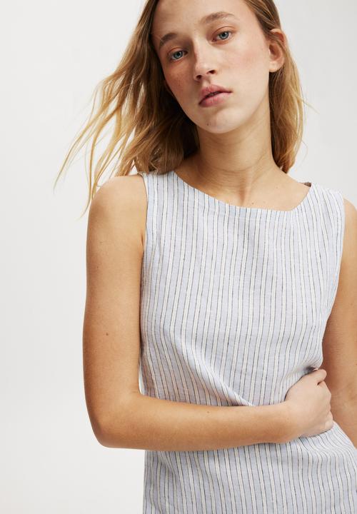 Cotton On - Haven High Neck Mini Dress - Peggy Stripe Parisian Lavender