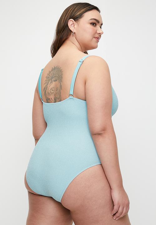 Cotton On - Plus balconette d+ one piece cheeky - paradise blue metallic crinkle