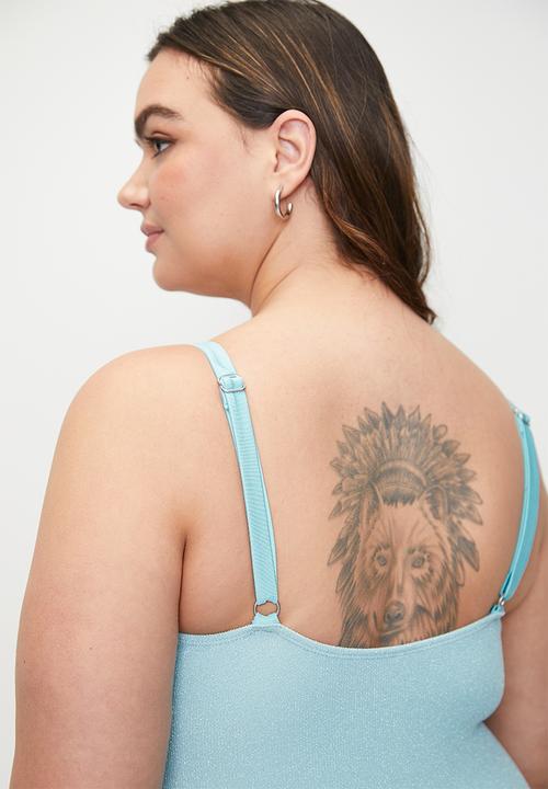 Cotton On - Plus balconette d+ one piece cheeky - paradise blue metallic crinkle