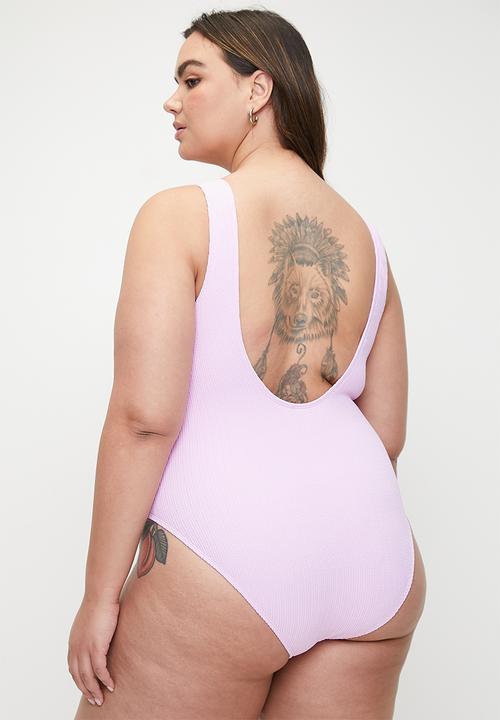 Cotton On - Plus scoop back one piece cheeky - pale pink crinkle