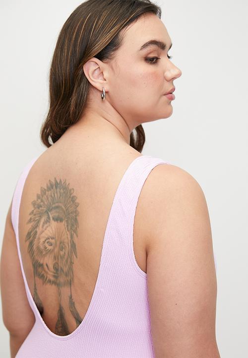 Cotton On - Plus scoop back one piece cheeky - pale pink crinkle