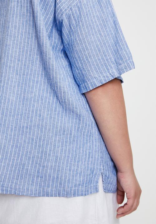 Cotton On - Plus Haven Short Sleeve Shirt - Asher Stripe Blue