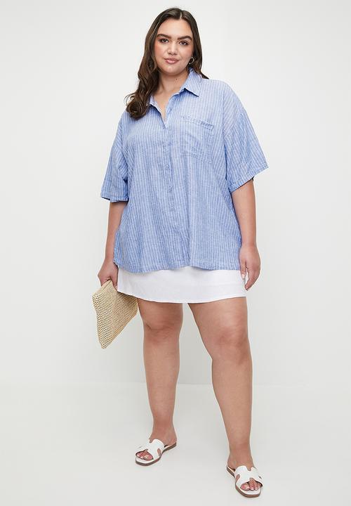 Cotton On - Plus Haven Short Sleeve Shirt - Asher Stripe Blue