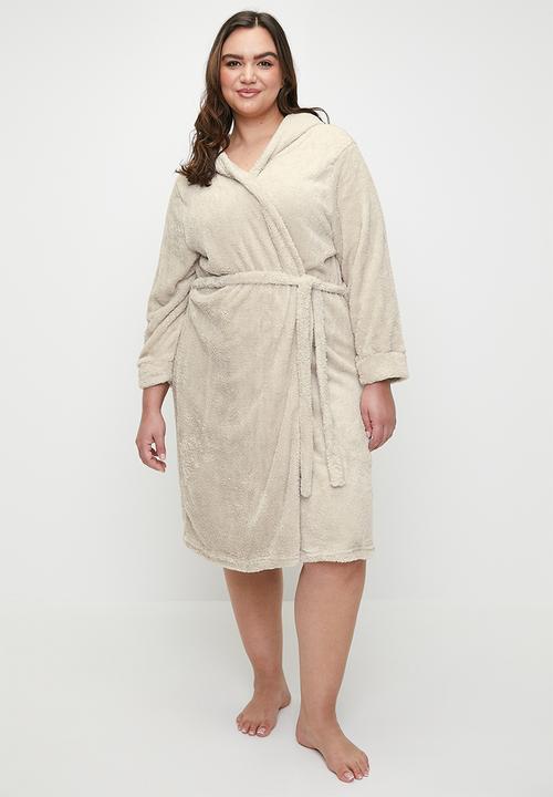 Trendyol - Teddy Bear Embroidered Hooded Wellsoft Knitted Dressing - Beige