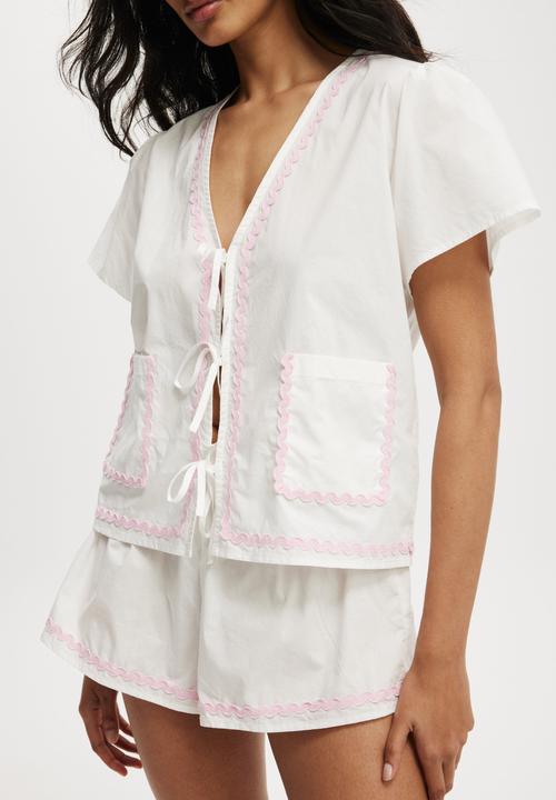 Cotton On - Winnie Woven Sleep Set - Coconut Milk/Pink