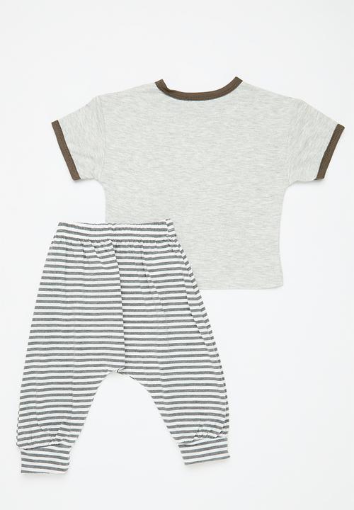 Pop Candy - Striped pants & tee set - grey