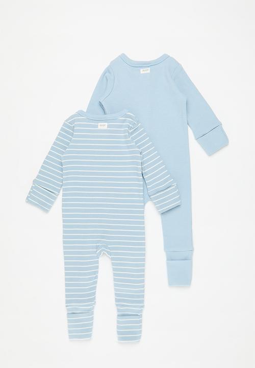 Cotton On - The long sleeve rib romper - dusty blue/vanilla riley stripe