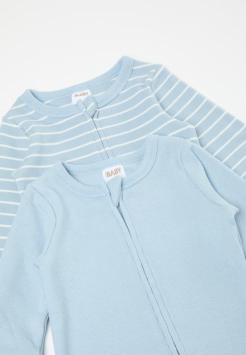 Cotton On - The long sleeve rib romper - dusty blue/vanilla riley stripe