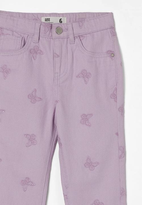Cotton On - India mom jean - lilac drop/butterfly embroidery