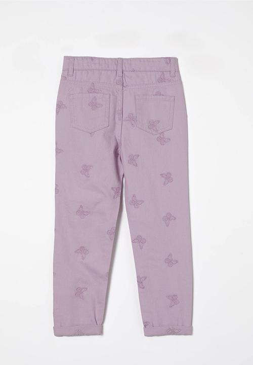 Cotton On - India mom jean - lilac drop/butterfly embroidery