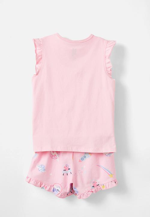 Cotton On - Stacey short sleeve flutter pyjama set - blush pink/unicorn space glow