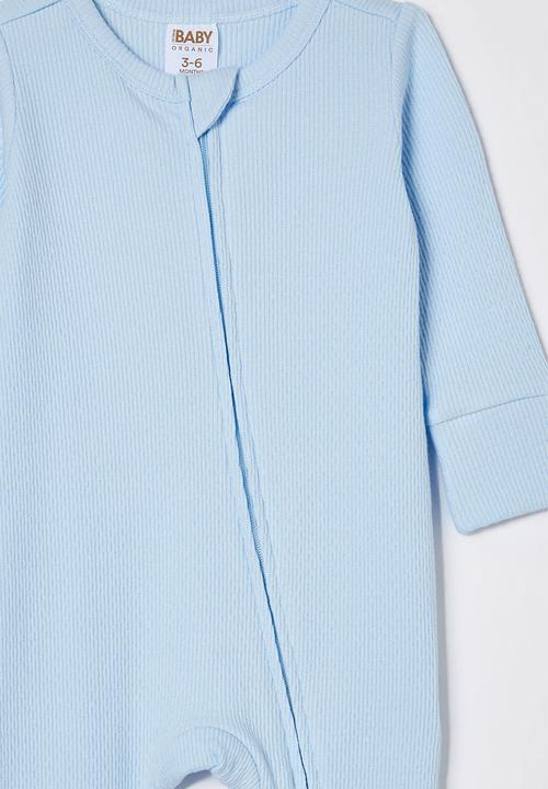 Cotton On - Organic pointelle zip romper - white water blue