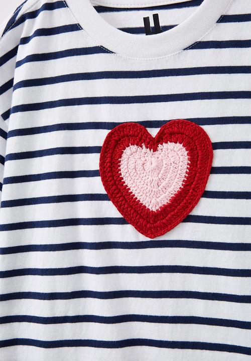 Cotton On - Livvy lux short sleeve tee - white in the navy stripe/heart