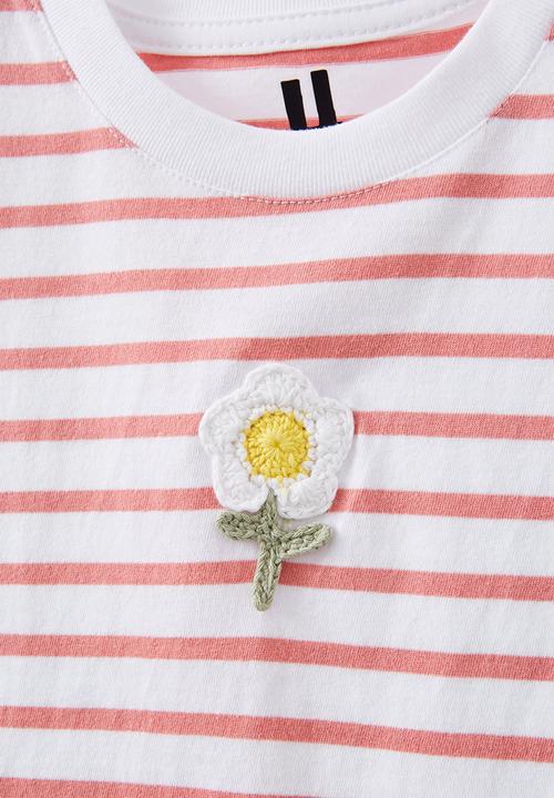 Cotton On - Livvy lux short sleeve tee - white clay pigeon stripe/flower