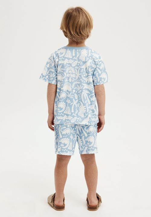 Cotton On - Jordan short sleeve pyjama set - dusk blue/dino fields