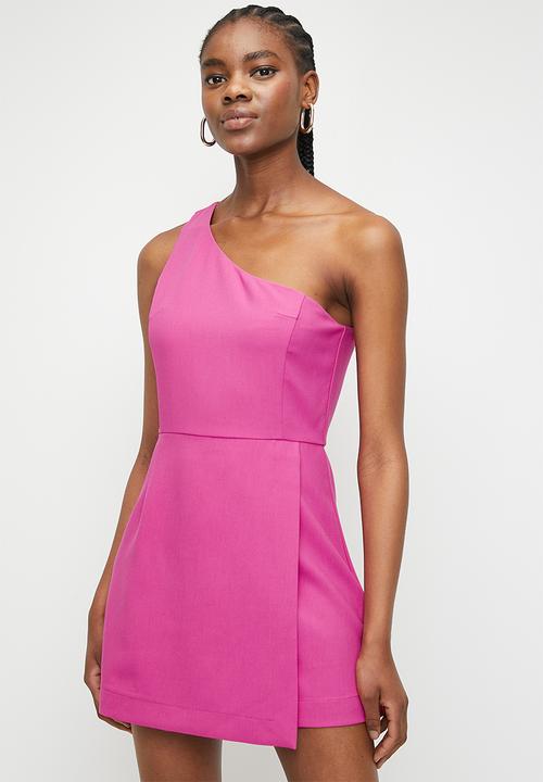 strapless open back dress Pink Sequin Lace One-Shoulder Short Party Dress with Feathers – Modsele