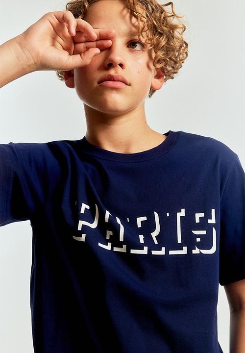 H&M - Printed cotton t-shirt - dark blue & paris