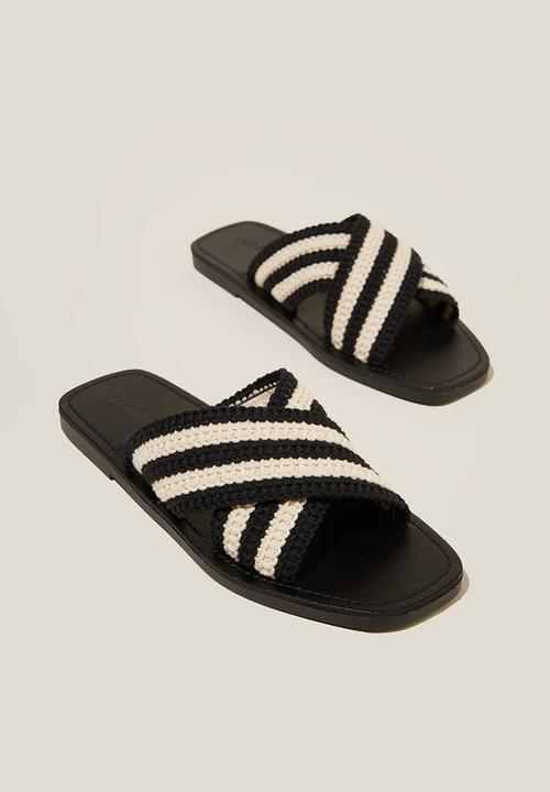 Cotton On - Bella Crossover Slide - Black/White Crochet