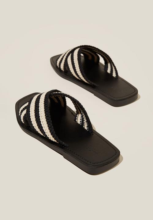 Cotton On - Bella Crossover Slide - Black/White Crochet