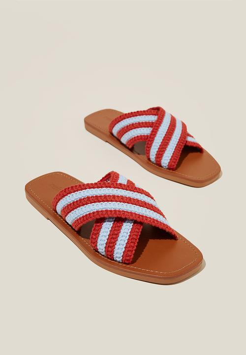 Cotton On - Bella Crossover Slide - Red/Blue Crochet