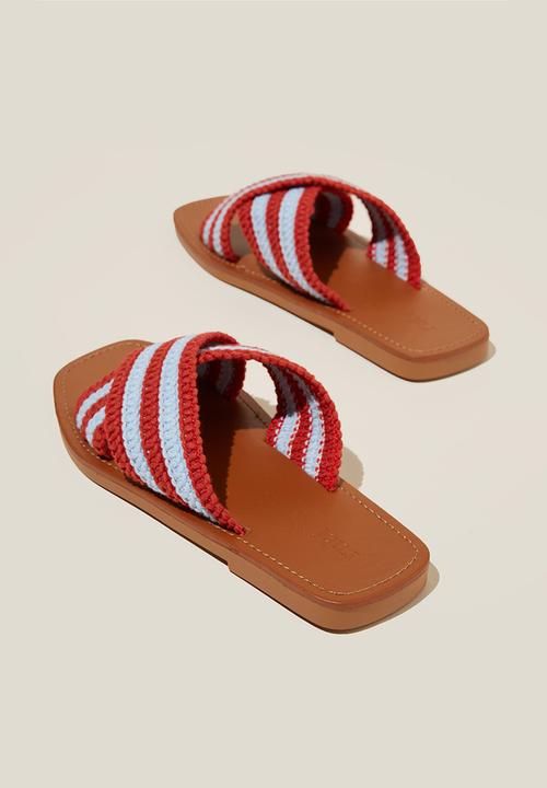 Cotton On - Bella Crossover Slide - Red/Blue Crochet