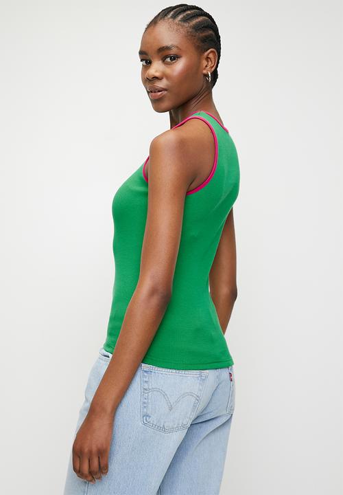 Me&B - Contrast Binding Rib Vest - Pink & green