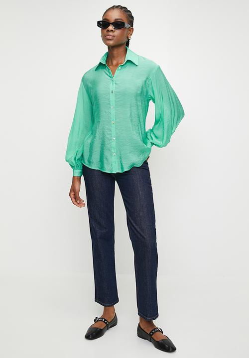 Me&B - The Sheer Bellow Sleeve Shirt  - Seafoam