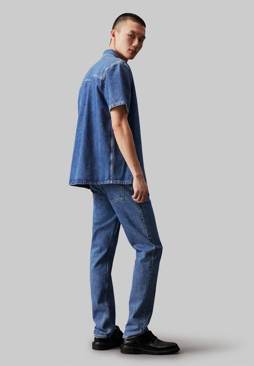 Calvin Klein - CAMP Denim Short Sleeve Shirt - Denim Medium