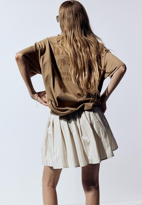 H&M - Voluminous mini skirt - natural white striped