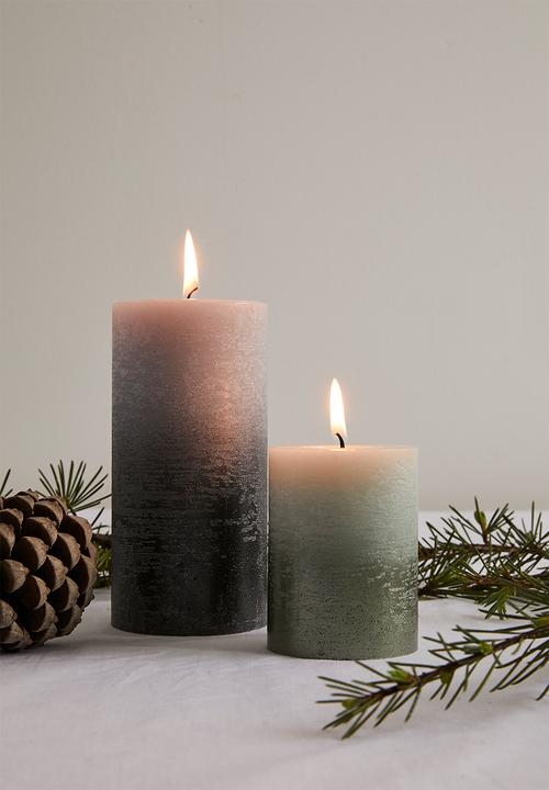 H&S - Dip dye pillar candle set of 2 - grey