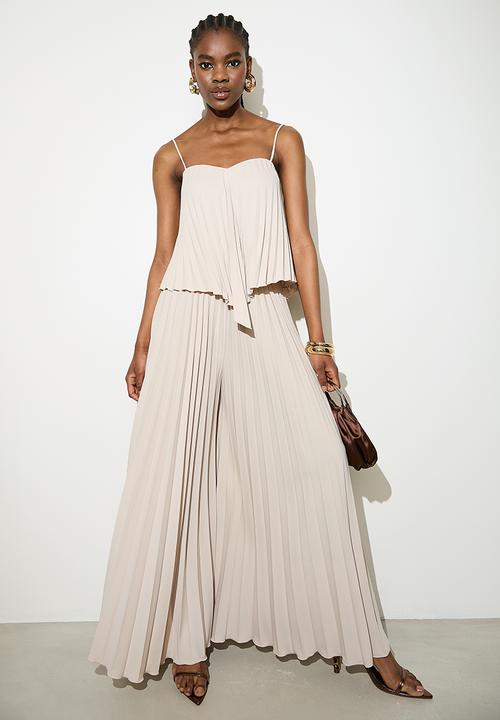 VELVET - Printed pleated palazzo - neutral